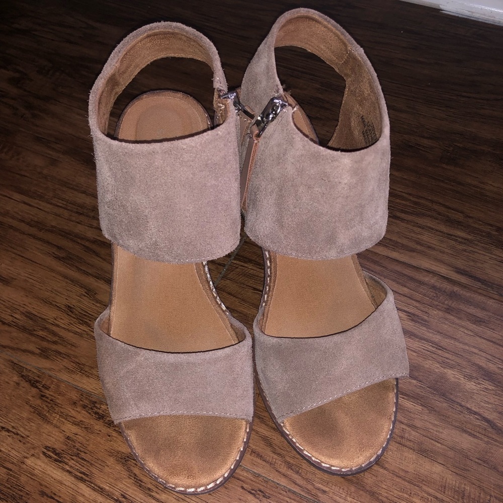 Taupe suede heeled sandals